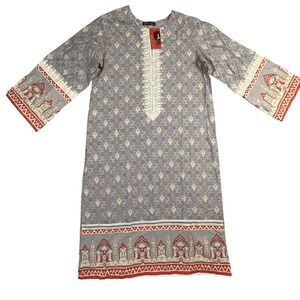 NWT J. Junaid Jamshed Women Grey Cotton Embroidered Kurta Tunic Small